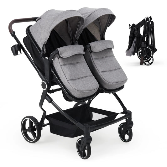 Double Stroller for Newborn and Toddler, Lightweight Tandem with Compact Fold and Adjustable Recline