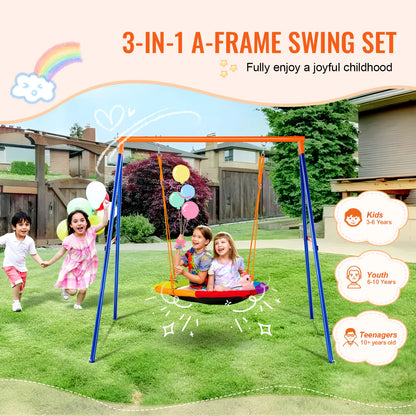 Swing Sets for Backyard 600lbs Capacity Swing Set with 1 Saucer Swing Seat 2 Belt Swing Seats Outdoor for Kids
