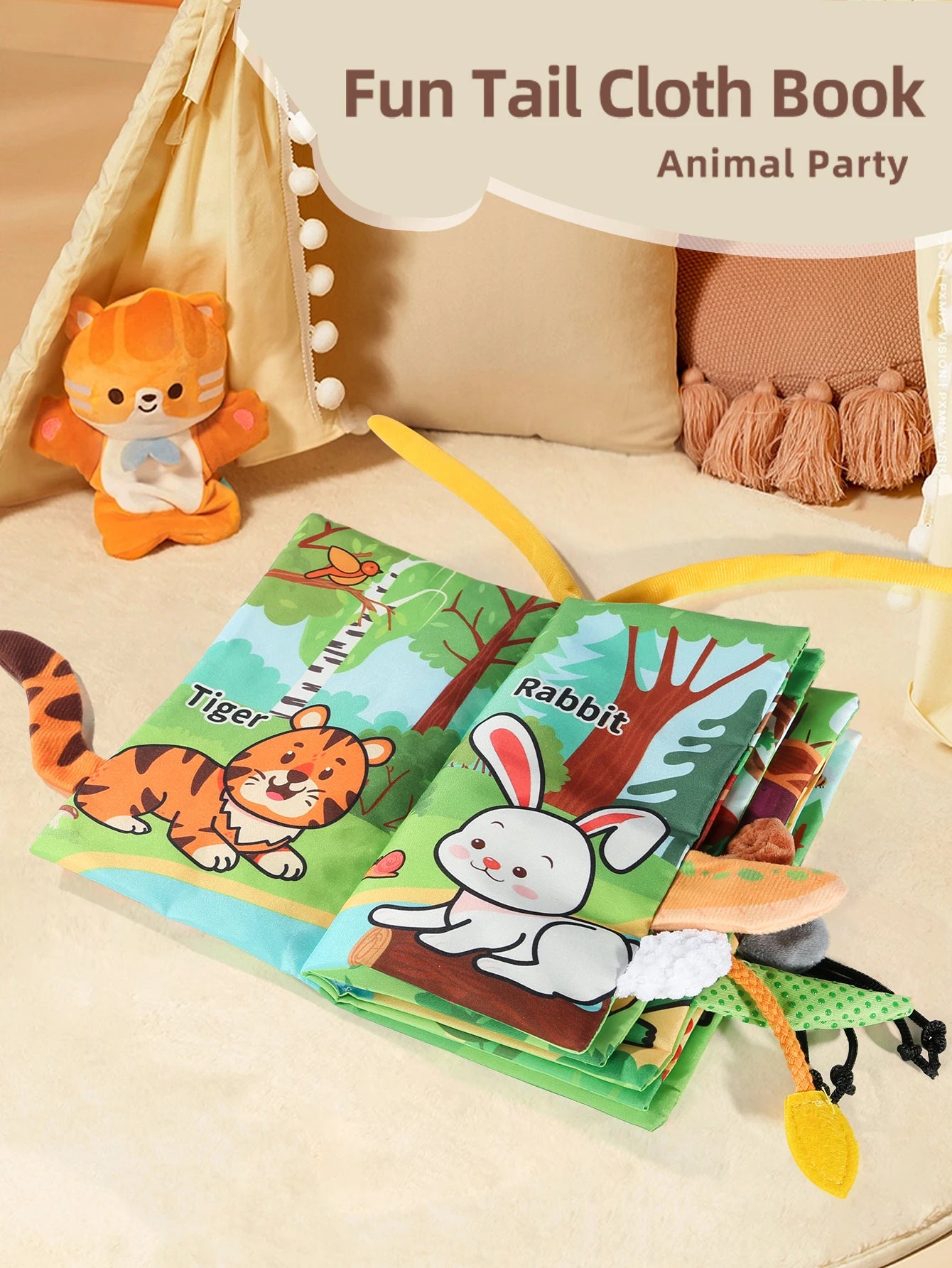 Baby Animal Party Cloth Book 6-Page Tear-Resistant Sensory Parent-Child Interactive Early Education Toy