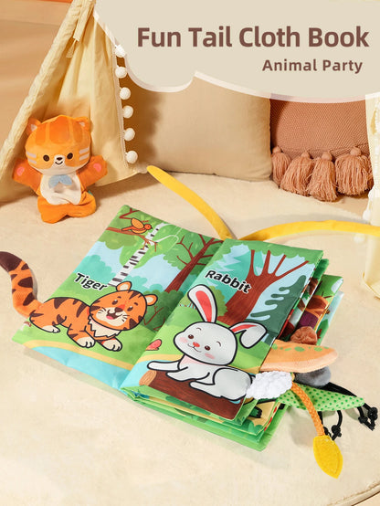 Baby Animal Party Cloth Book 6-Page Tear-Resistant Sensory Parent-Child Interactive Early Education Toy