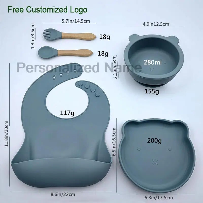 Baby Weaning Set Kit Bibs Baby Includes Bib Bowl Spoon and Fork Feeding Tableware