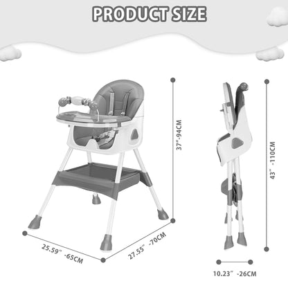 Foldable Baby Highchair 6 Months Plus, with Large Anti slip Pad & Toy Rack, Easy to Clean Feeding