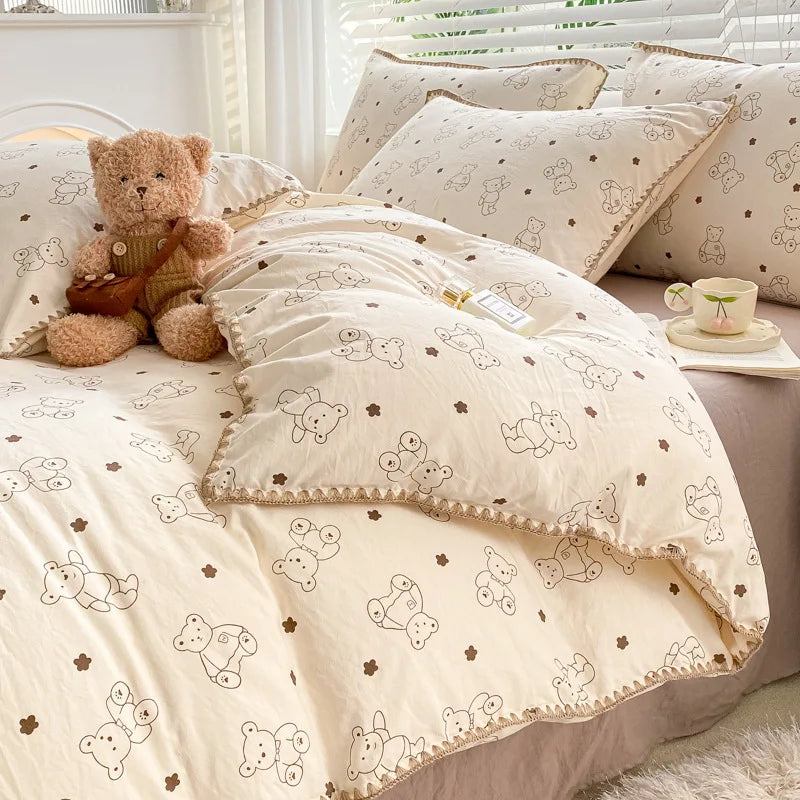 Soft Cotton Crib Bedding Set Kid Baby Nursery Decor 3PCS Baby Cartoon Bear Bedding Set for Newborns