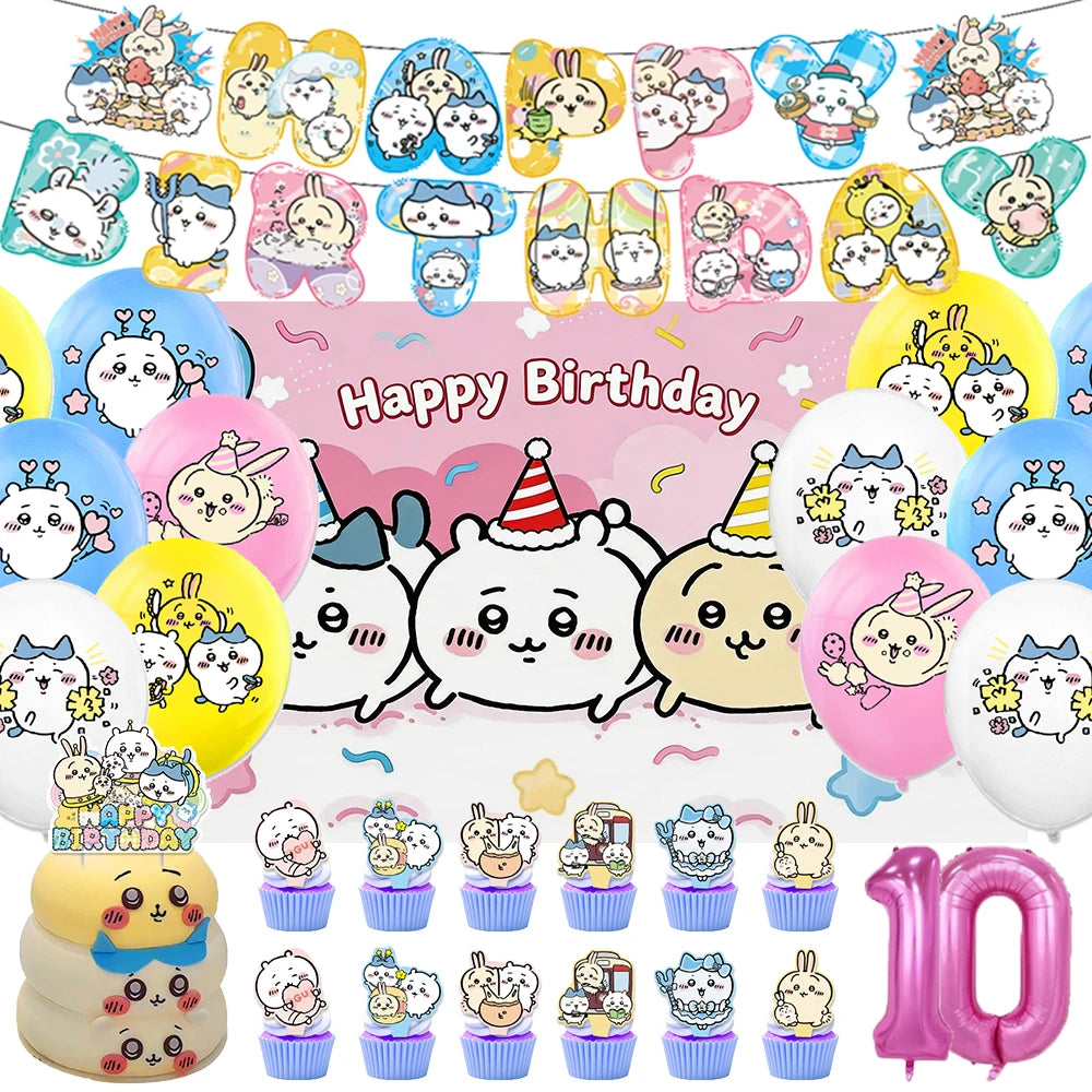Cartoon Chiikawa Hachiware Usagi Birthday Party Decoration Background Balloon Set Cake Topper Backdrop Baby Shower Kid Gift Prop