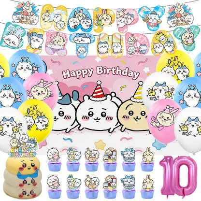 Cartoon Chiikawa Hachiware Usagi Birthday Party Decoration Background Balloon Set Cake Topper Backdrop Baby Shower Kid Gift Prop