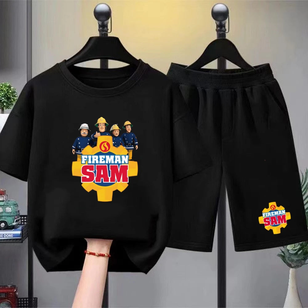 Kids Round Neck Black T-shirt Shorts Fashion Short-sleeved Toddler 3-12Y Casual Summer Set