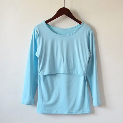 Autumn Postpartum Woman Breastfeeding Cotton T-shirt Lace Two-piece Nursing Tees Maternity