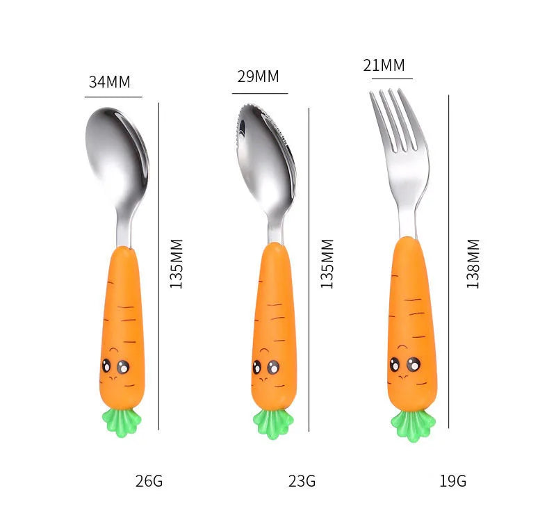 Baby Gadgets Tableware Set Children Utensil Stainless Steel Toddler Dinnerware Cutlery Cartoon Infant Food Feeding Spoon Fork
