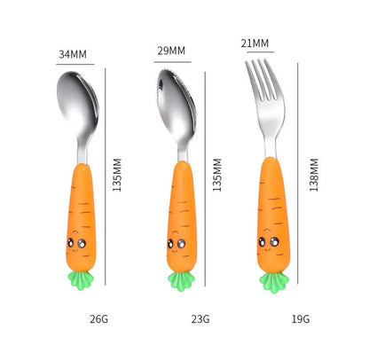 Baby Gadgets Tableware Set Children Utensil Stainless Steel Toddler Dinnerware Cutlery Cartoon Infant Food Feeding Spoon Fork