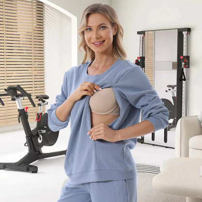 Large Size Maternity Clothes Nursing Tops Long Sleeve Pregnant Women Sweatshirt Spring Autumn Postpartum Breastfeeding Sport Set