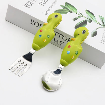 2-piece Children Spoon Forks Kids Stainless Steel Kids Cutlery Portable Baby Feeding Utensils Baby Spoons Baby Tableware Set