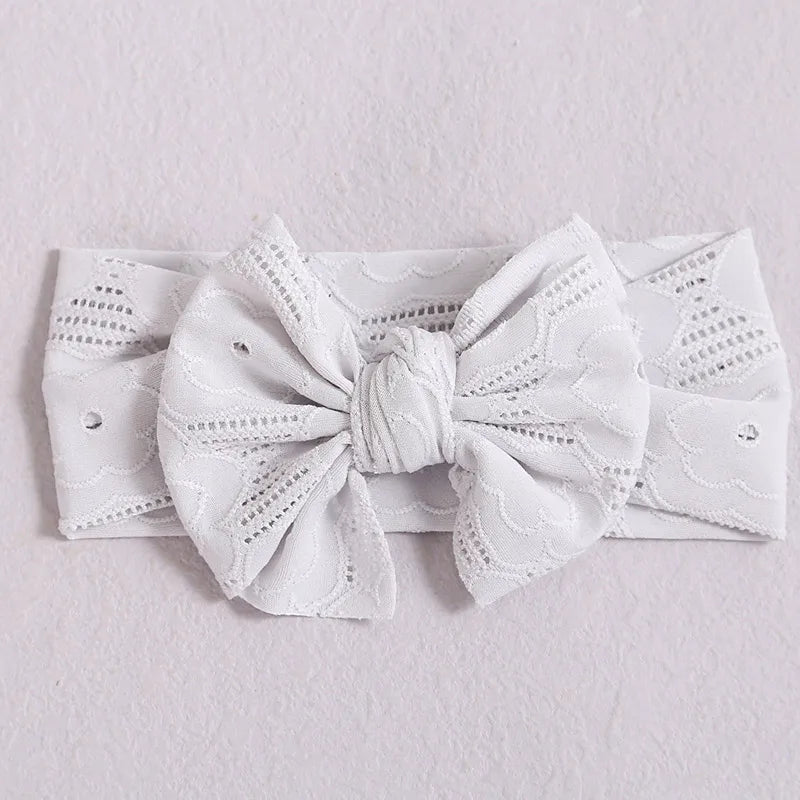 Hollow Bow Baby Headband Solid Color Nylon Elastic Wide Hairbands 0-2Year Girl Bowknot Headdress Kids Hair Accessories
