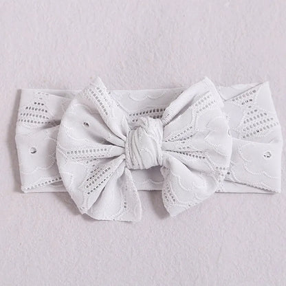 Hollow Bow Baby Headband Solid Color Nylon Elastic Wide Hairbands 0-2Year Girl Bowknot Headdress Kids Hair Accessories