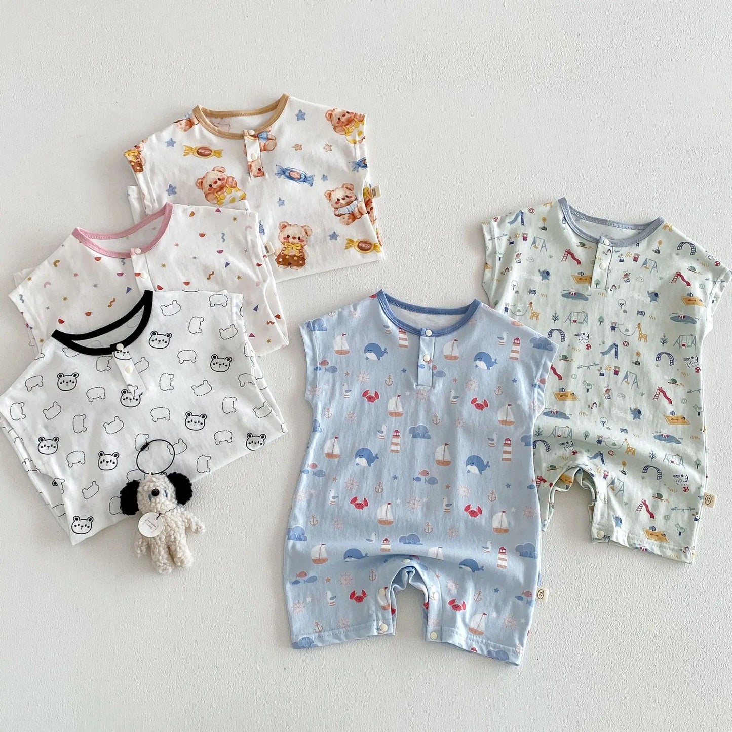 Summer Casual Baby Romper, Cute Cartoon Print Sleeveless One-Piece Bodysuit for Toddlers
