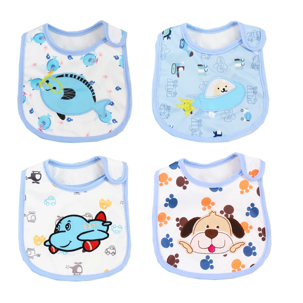 4pcs/set Baby Girl Boy Feeding Bibs Waterproof Apron Cartoon Towel Kids Toddler Dinner Burp Cloths