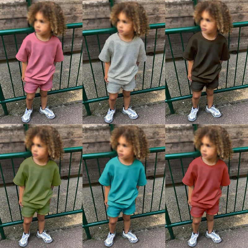 Summer Essential Tracksuit Children's Clothing Sets Suit For Girls Short Sleeve Top+Shorts Boys Costume Kids Outfits Sportswear