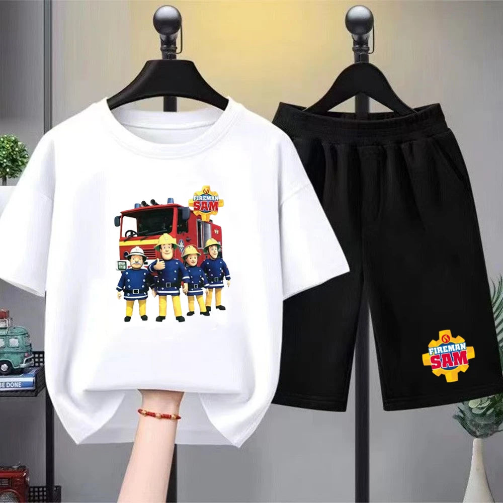Kids Round Neck Black T-shirt Shorts Fashion Short-sleeved Toddler 3-12Y Casual Summer Set