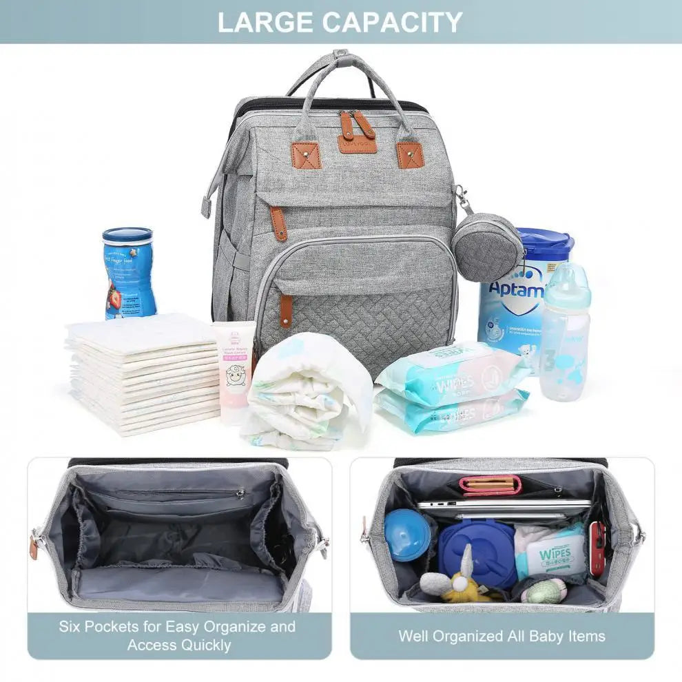 Multifunctional Diaper Backpack Changing Bag Large Capacity Folding Crib Nursing Mommy Bag for Travel