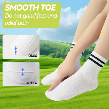 Kids Boys Girls Cotton Socks - Seamless Double Needle Ribbed 2-Stripe, All Season School Home Sports Socks