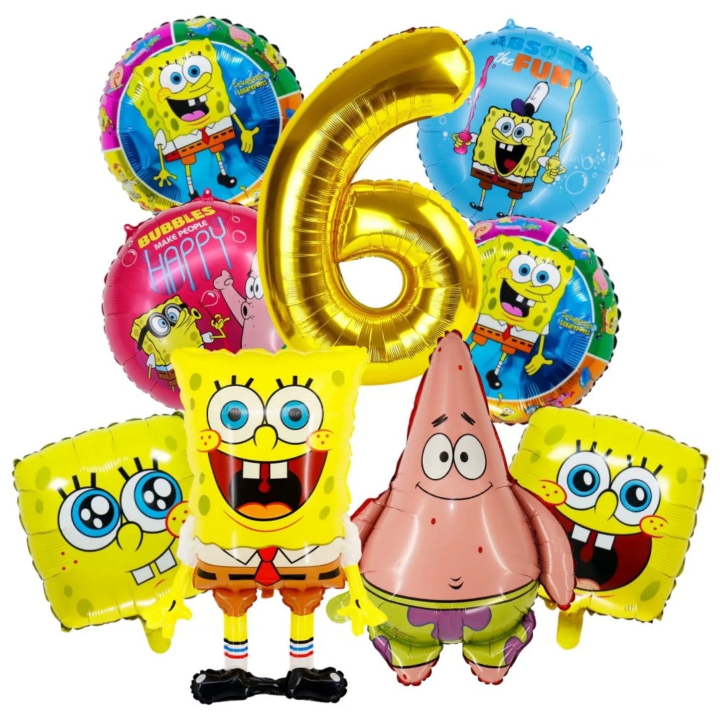 9Pcs Spongebob SquarePants Balloon Set Patrick Star Theme Foil Number Balloons for Kids Birthday Baby Shower Party Decorations
