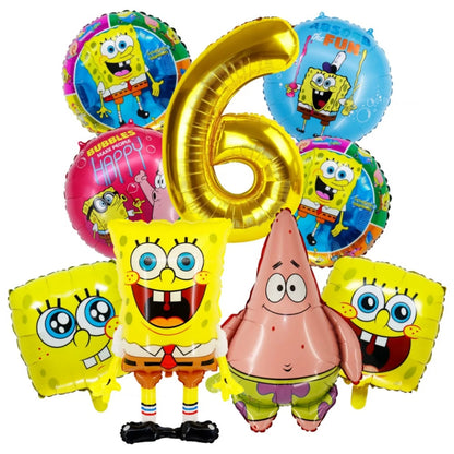 9Pcs Spongebob SquarePants Balloon Set Patrick Star Theme Foil Number Balloons for Kids Birthday Baby Shower Party Decorations