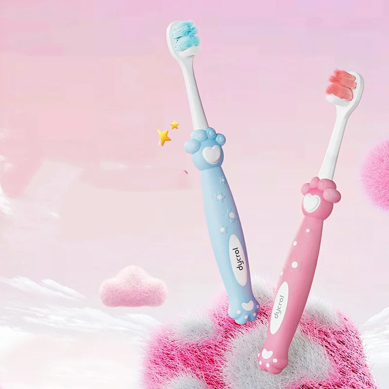 4Pcs Random Color Cartoon Cat Paw Children's Soft Bristle Toothbrush Protects Children's Dental Health Suitable