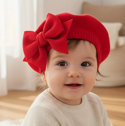 1-3Y Baby girl Bow Beret | Painter Hat, Cute Baby Hat, Suitable for Travel and Outing Lightweight Polyester Knit Fabric, Mixed Color