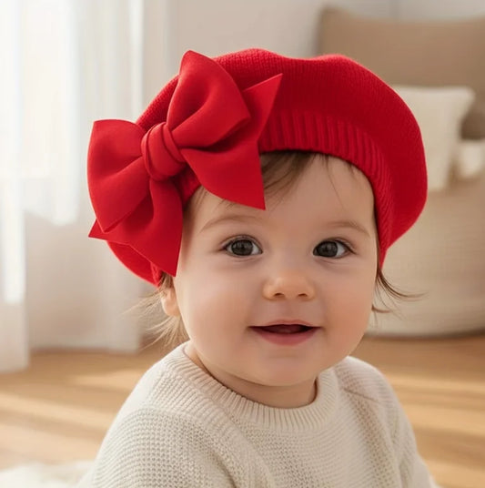 1-3Y Baby girl Bow Beret | Painter Hat, Cute Baby Hat, Suitable for Travel and Outing Lightweight Polyester Knit Fabric, Mixed Color