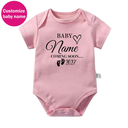 New Custom Name Baby Coming Soon 2027 Newborn Baby Rompers Pregnancy Announcement Baby Bodysuits Cotton Infant Clothes Gifts