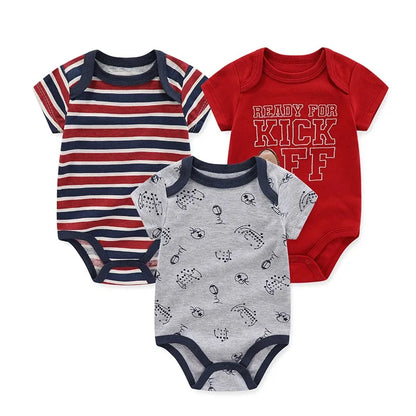 Cotton Newborn Baby Boy Clothes 3Pieces Summer 0-12M Cartoon Baby Girl Clothes Print Bodysuits Short Sleeve