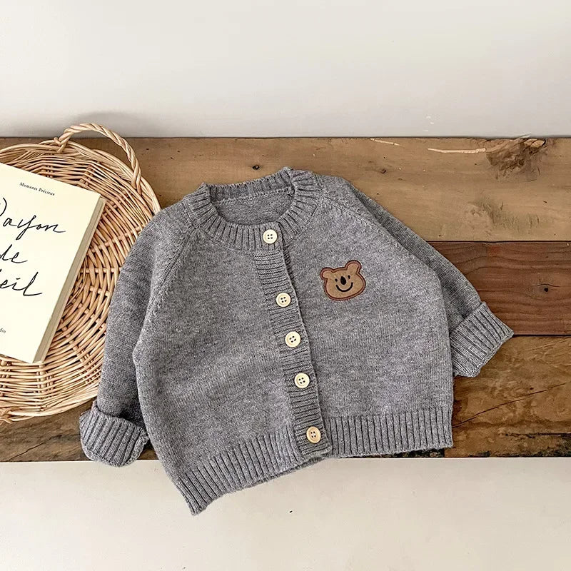 Cute Bear Knit Baby Coat Children's Knitted Cardigan Long Sleeved Top