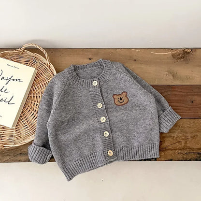 Cute Bear Knit Baby Coat Children's Knitted Cardigan Long Sleeved Top