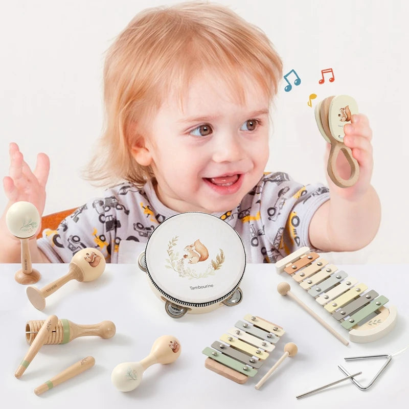 Wooden Montessori Musical Instruments for Baby, Xylophone, Rattle, Drum, Music Enlightenment, Educational Toys