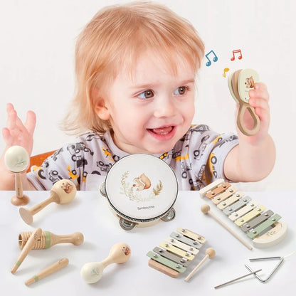 Wooden Montessori Musical Instruments for Baby, Xylophone, Rattle, Drum, Music Enlightenment, Educational Toys