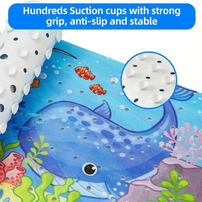 1pc Cartoon Extra Long Bathtub Mat 40x100cm Non-Slip Bathmat Suction Cups & Drain Holes