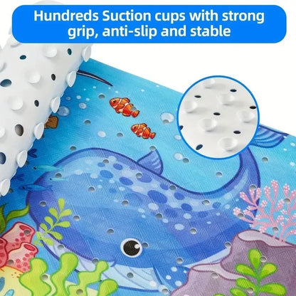 1pc Cartoon Extra Long Bathtub Mat 40x100cm Non-Slip Bathmat Suction Cups & Drain Holes