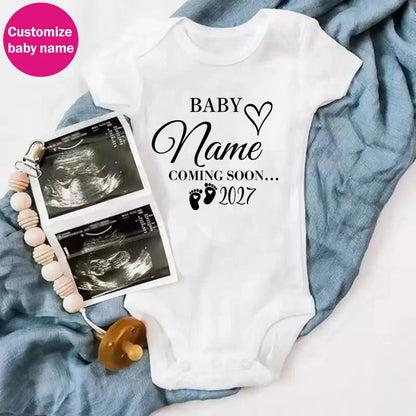 New Custom Name Baby Coming Soon 2027 Newborn Baby Rompers Pregnancy Announcement Baby Bodysuits Cotton Infant Clothes Gifts