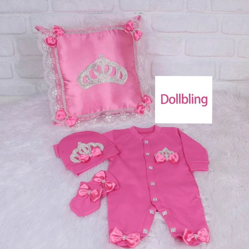 5pcs Baby Girl Outfits Set Welcome Home Hosptial Infant Receiving Blanket Pillow Bed Hat Mittens Romper Set
