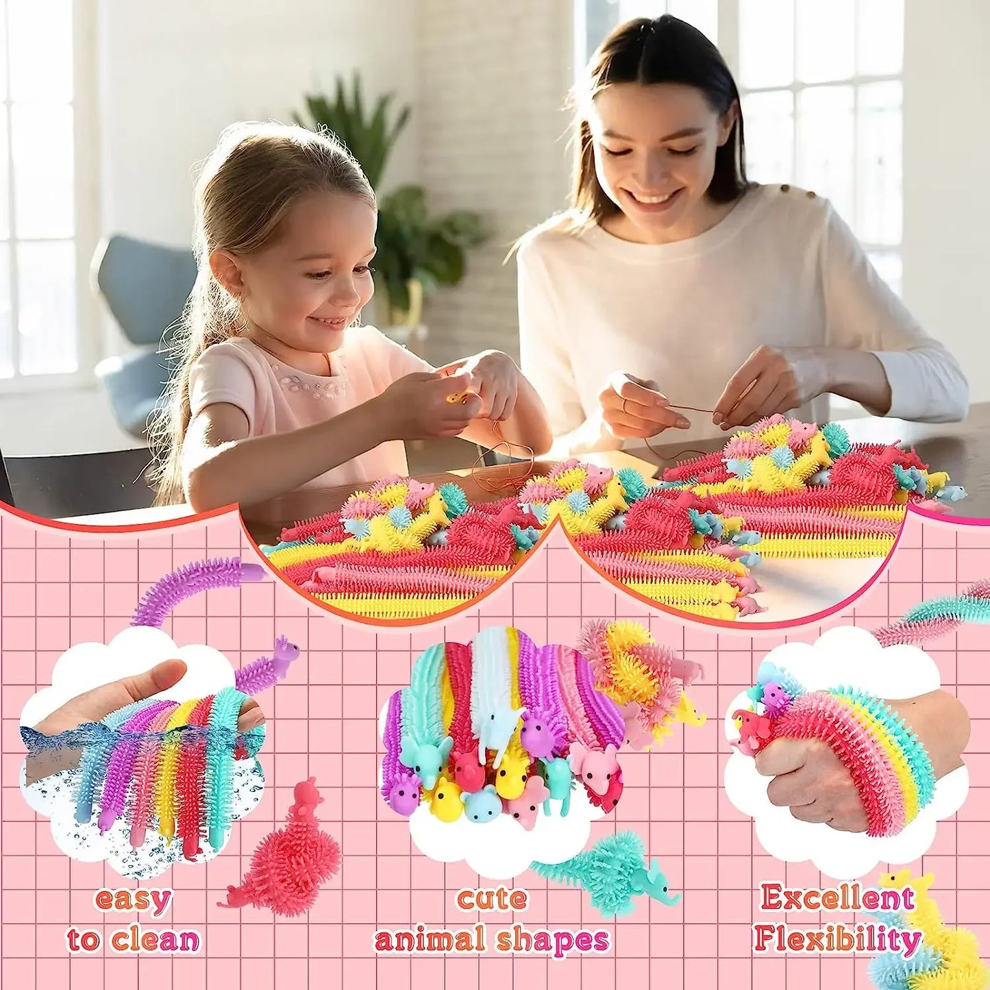 3pcs Stretchy String Fidget Toys Colorful Long Noodle Stretch Toys Worm Caterpillar Toy Sensory Toys for Kids Toddler Autism
