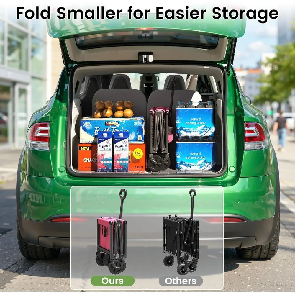 Collapsible Wagon Cart, 220LBS Heavy Duty Collapsible Wagon with All-Terrain Wheels 360° Rotation, flexible Handle, Portable Util