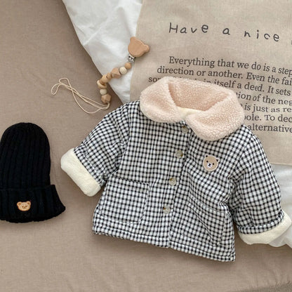 3712D Baby Coat Winter Plaid Cotton Padded Boy's Coat 0-3Year Girl's Warm Cotton Jacket Tops
