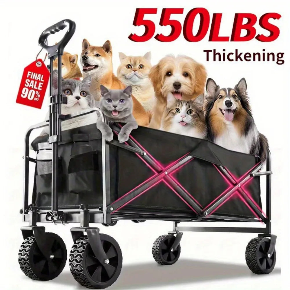 Folding Luggage Cart Aluminum Wagon 280LB Load Ergonomic Handle 4-Wheel Swivel Design for Store Home