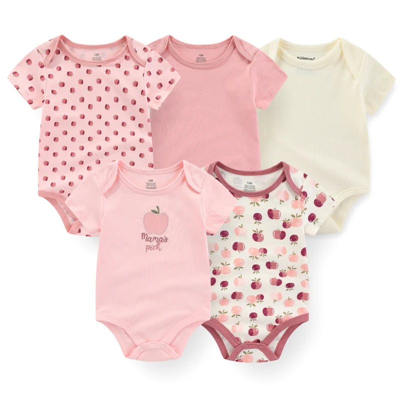 5-Piece Newborn Baby Bodysuit Set, Unisex Cotton Sleeveless Rompers with Cartoon and Solid Color Designs for Boys and Girls