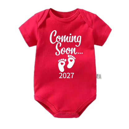New Baby Coming Soon 2027 Announcement Newborn Baby Bodysuits Rompers Funny Boys Girls Outfits Body Pregnancy Reveal Clothes