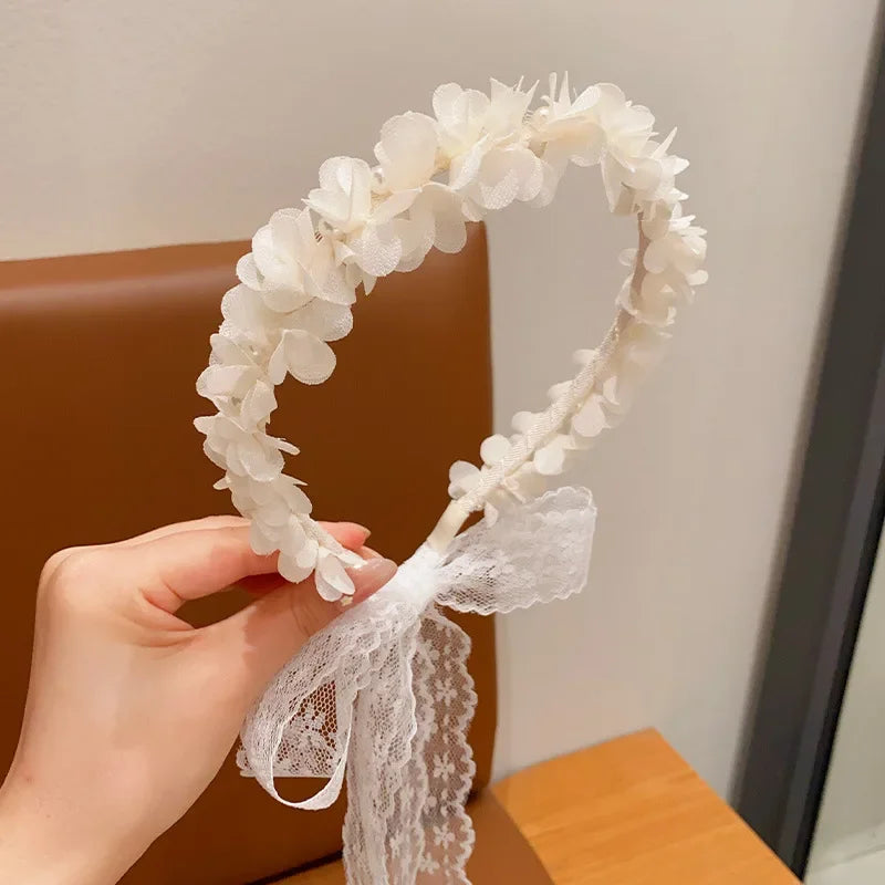 White Lace Hair Flower Butterfly Hairbands Princess Pearl Headbands