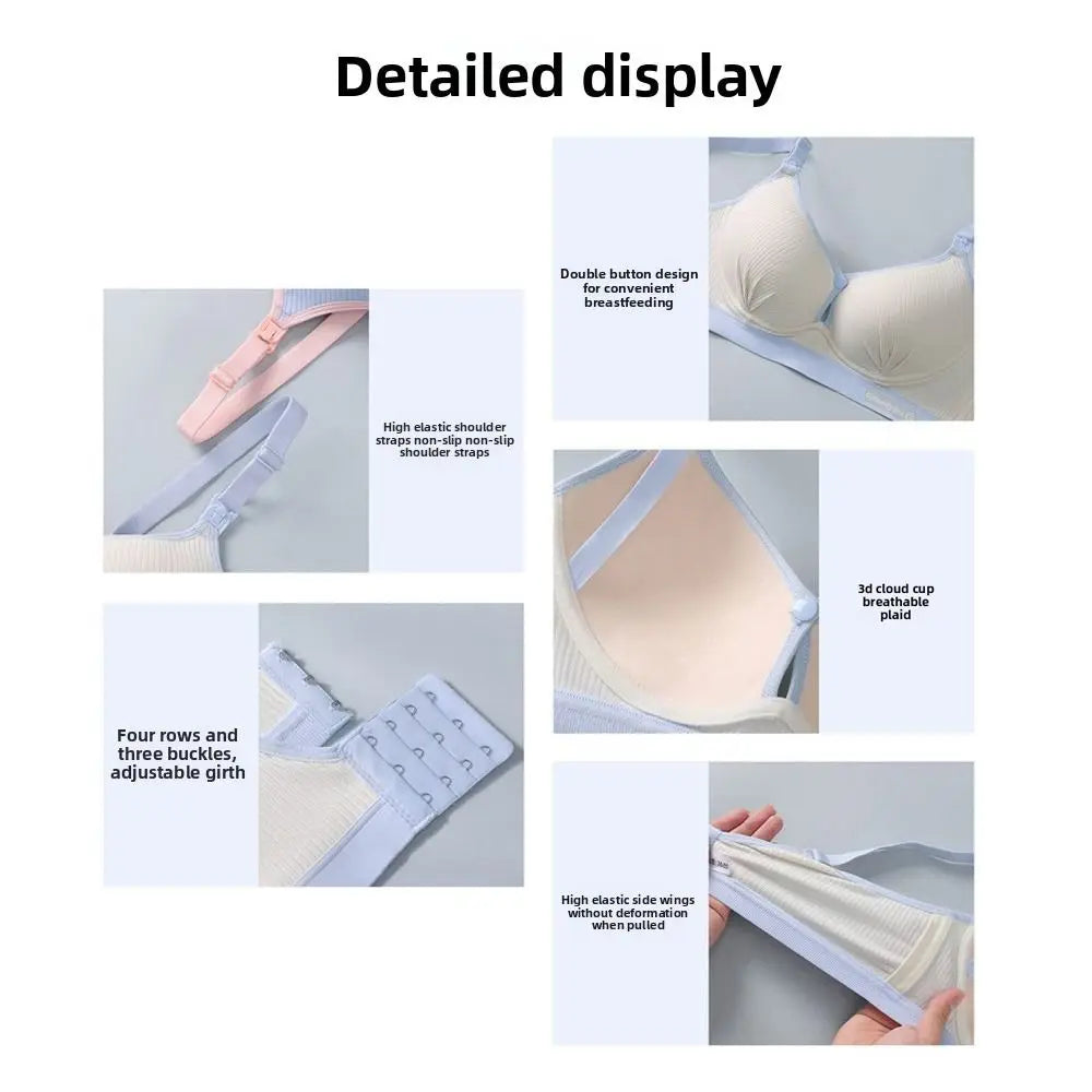 Durable Double Buckle Nursing Bra Push-up Breathable Pregnancy Bralette Pure Cotton Soft Maternity Bra for Breastfeeding