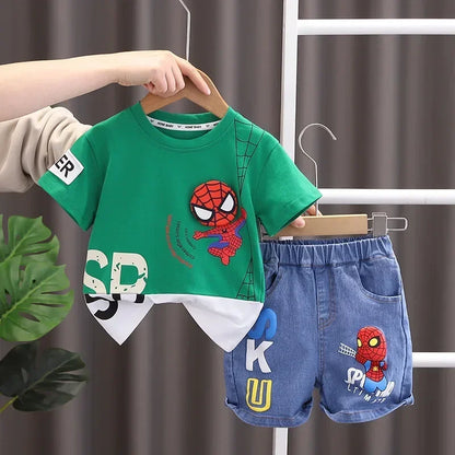 Summer Baby Boys Spiderman Short Sleeve T-shirt Jeans