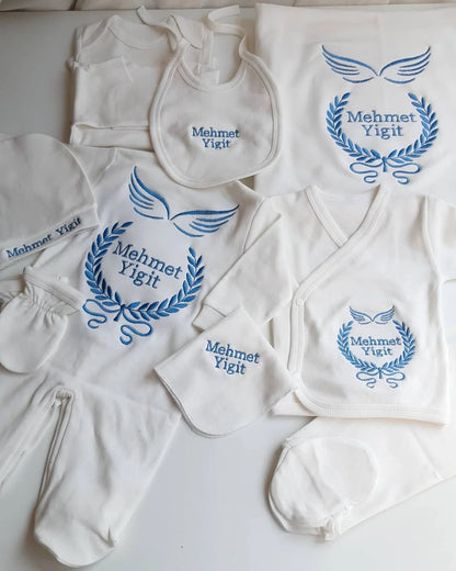 10pcs Wings Outfits Any Name Personalized Laurel Tree Embroidery Gift Baby Pajamas Hat Welcome Home Ceremonial dress