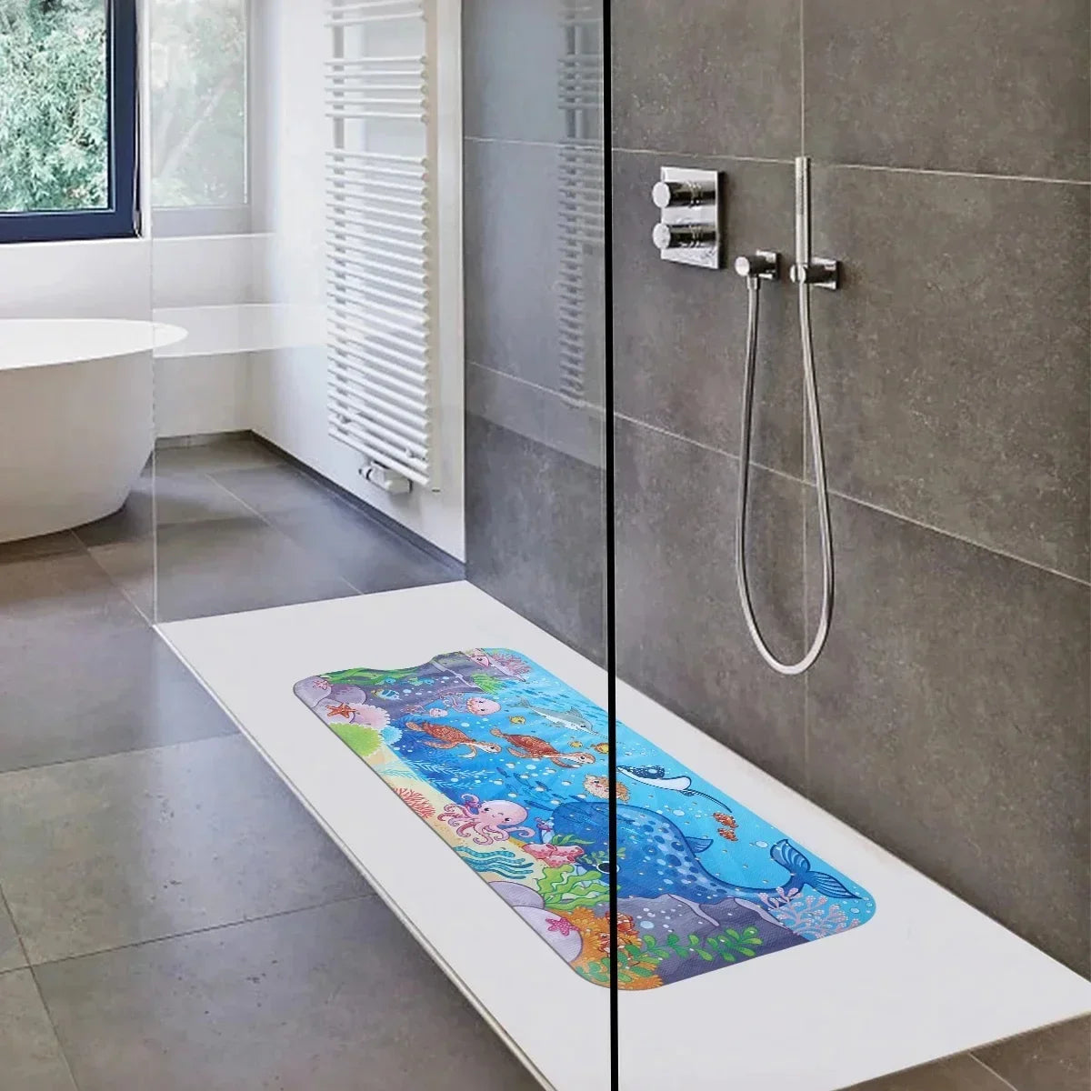 1pc Cartoon Extra Long Bathtub Mat 40x100cm Non-Slip Bathmat Suction Cups & Drain Holes