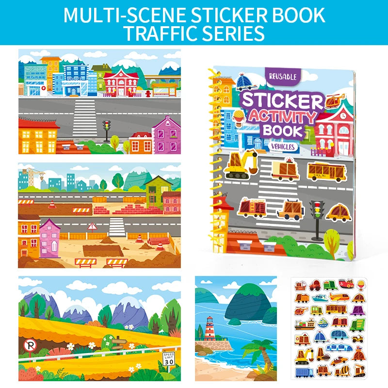 Children Reusable Jelly Sticker Book Creative Multi-Theme Cartoon Stickers Portable DIY Montessori Book Sticker Toy for Kids